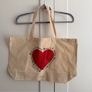 Sezane Tan Tote with Red Heart Design
